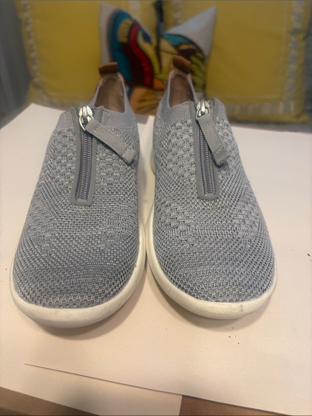 Life Stride Light Gray Knit Slip-On Sneakers with Front Zipper